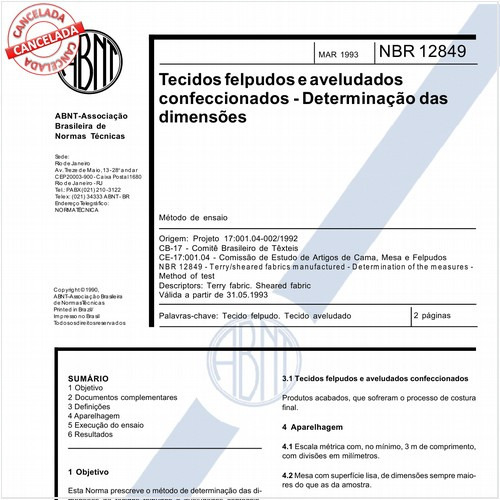 Tecidos felpudos e aveludados confeccionados - Determinação das dimensões