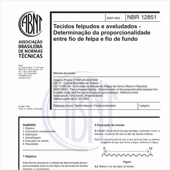 Tecidos felpudos e aveludados - Determinação da proporcionalidade entre fio de felpa e fio de fundo - Método de ensaio