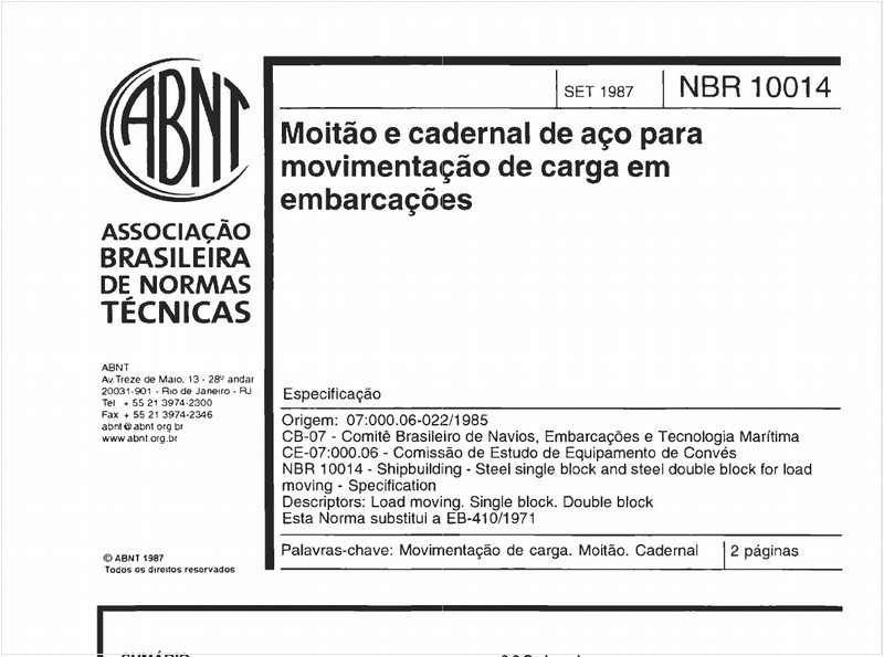 Moitão e cadernal de aço para movimentação de carga em embarcações - Especificação