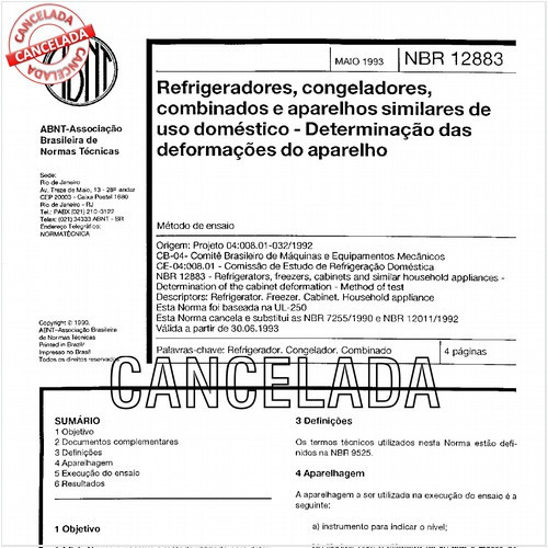 Refrigeradores, congeladores, combinados e aparelhos similares de uso doméstico - Detrminação das deformações do aparelho