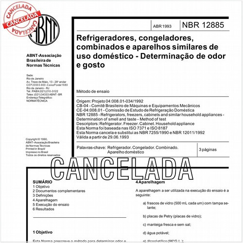 Refrigeradores, congeladores, combinados e aparelhos similares de uso doméstico - Determinação de odor e gosto