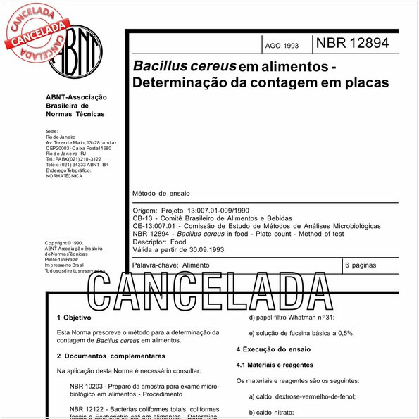 Bacillus cereus em alimentos - Determinação da contagem em placas