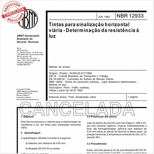 Tinta para sinalização horizontal viária - Determinação da resistência à luz