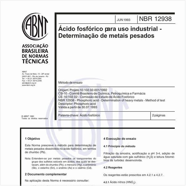 Ácido fosfórico para uso industrial - Determinação de metais pesados - Método de ensaio