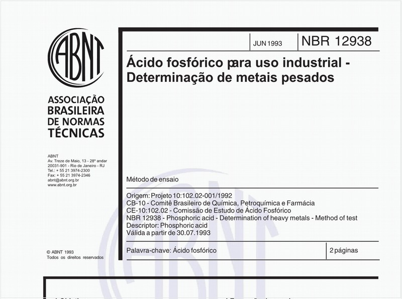 Ácido fosfórico para uso industrial - Determinação de metais pesados - Método de ensaio