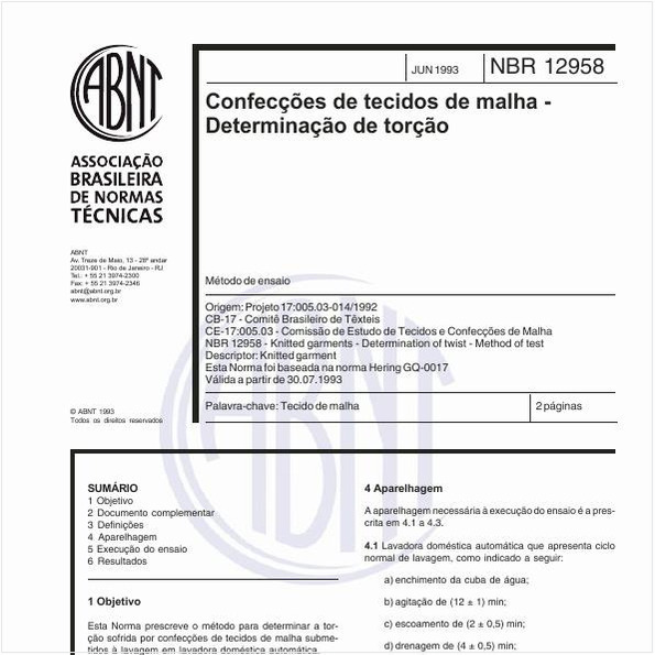 Confecções de tecidos de malha - Determinação de torção - Método de ensaio