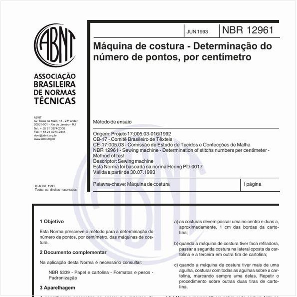 Máquina de costura - Determinação do número de pontos, por centímetro - Método de ensaio