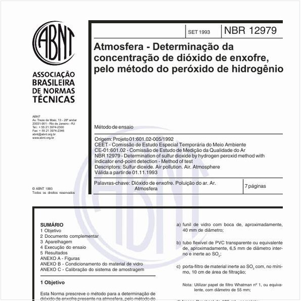 Atmosfera - Determinação da concentração de dióxido de enxofre, pelo método do peróxido de hidrogênio - Método de ensaio