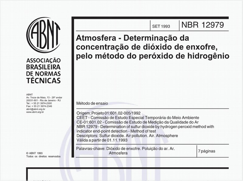 Atmosfera - Determinação da concentração de dióxido de enxofre, pelo método do peróxido de hidrogênio - Método de ensaio
