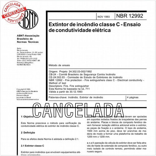 Extintor de incêndio classe C - Ensaio de condutividade elétrica