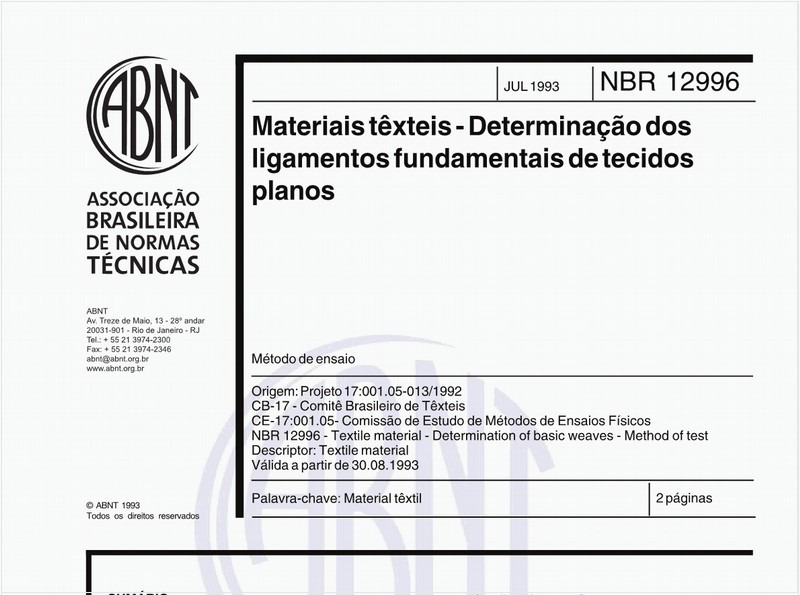 Materiais têxteis - Determinação dos ligamentos fundamentais de tecidos planos - Método de ensaio