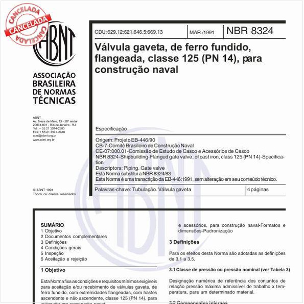 Válvula gaveta, de ferro fundido, flangeada, classe 125 (PN 14), para construção naval