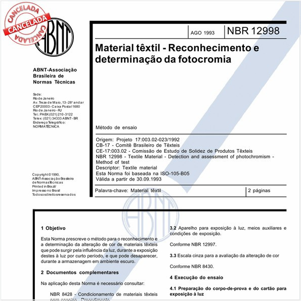Material têxtil - Reconhecimento e determinação da fotocromia