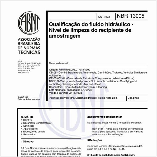 Qualificação de fluido hidráulico - Nível de limpeza do recipiente de amostragem - Método de ensaio