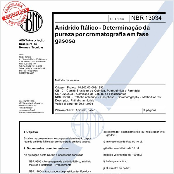 Anidrido ftálico - Determinação da pureza por cromatografia em fase gasosa