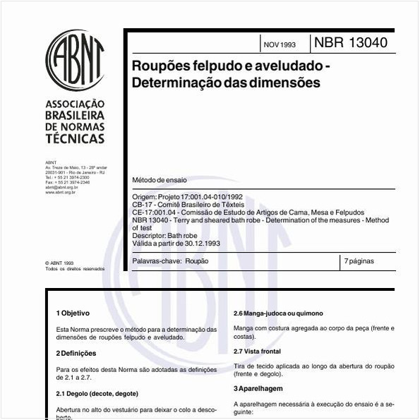 Roupões felpudo e aveludado - Determinação das dimensões + Método de ensaio