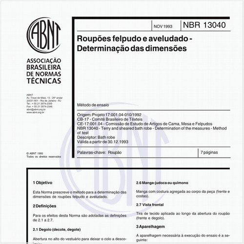 Roupões felpudo e aveludado - Determinação das dimensões + Método de ensaio