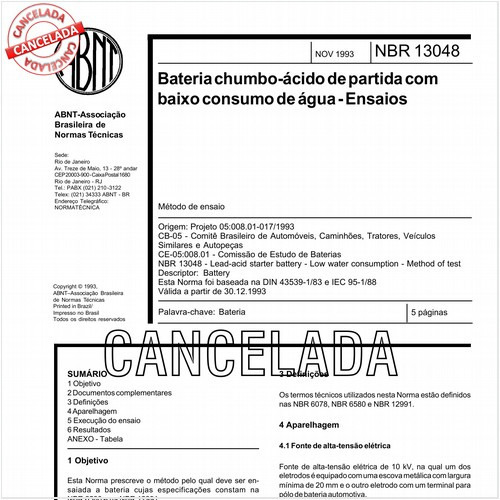 Bateria chumbo-ácido de partida com baixo consumo de água - Ensaios