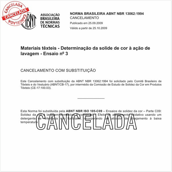 Materiais têxteis - Determinação da solidez de cor à ação de lavagem - Ensaio nº 3