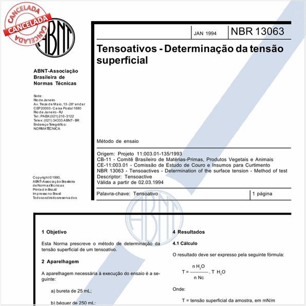 Tensoativos - Determinação da tensão superficial