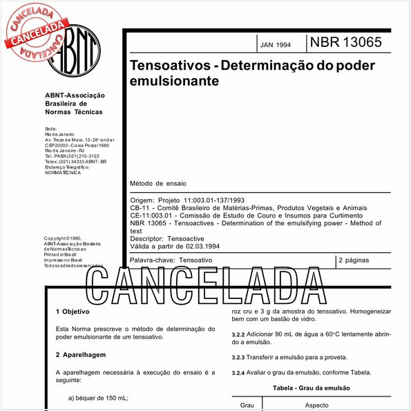 Tensoativos - Determinação do poder emulsionante