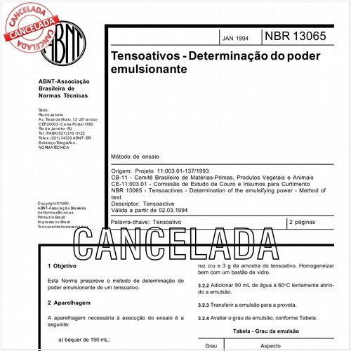 Tensoativos - Determinação do poder emulsionante