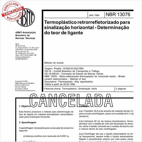 Termoplástico retrorrefletorizado para sinalização horizontal - Determinação do teor de ligante