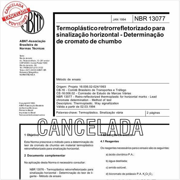 Termoplástico retrorrefletorizado para sinalização horizontal - Determinação de cromato de chumbo