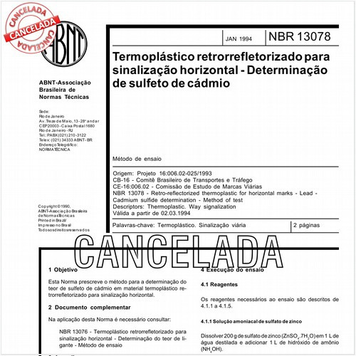 Termoplástico retrorrefletorizado para sinalização horizontal - Determinação de sulfeto de cádmio