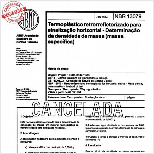 Termoplástico retrorrefletorizado para sinalização horizontal - Determinação da densidade de massa (massa específica)