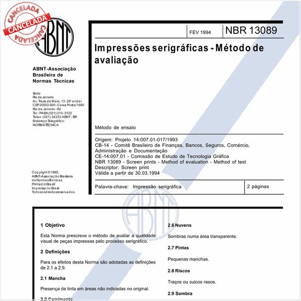 Impressões serigráficas - Método de avaliação