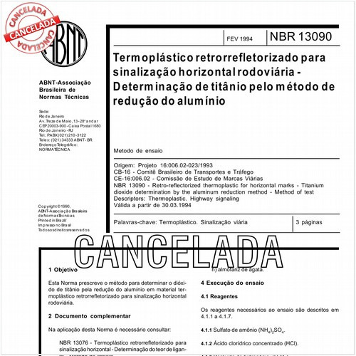 Termoplástico retrorrefletorizado para sinalização horizontal rodoviária - Determinação de titânio pelo método de redução do alumínio