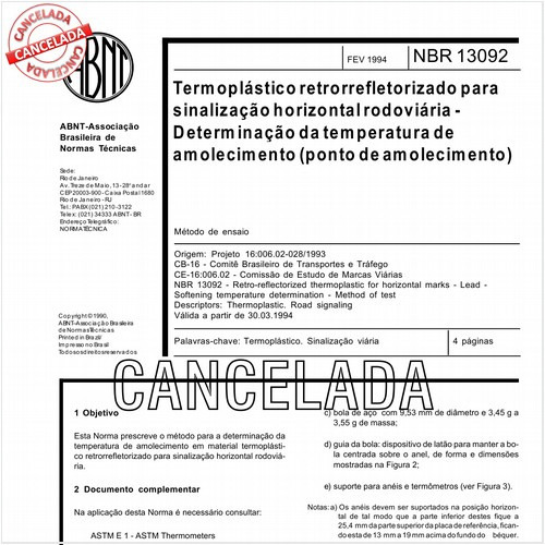 Termoplástico retrorrefletorizado para sinalização horizontal rodoviária - Determinação da temperatura de amolecimento (ponto de amolecimento)