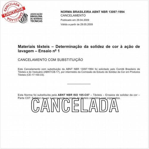 Materiais têxteis - Determinação da solidez de cor à ação de lavagem - Ensaio nº 1