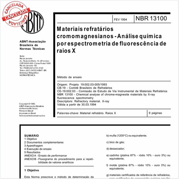 Materiais refratários cromomagnesianos - Análise química por espectrometria de fluorescência de raios X