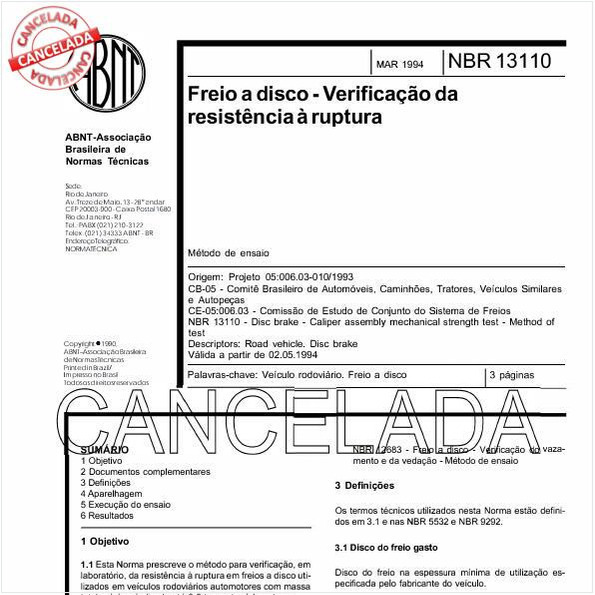 Freio a disco - Verificação da resistência à ruptura