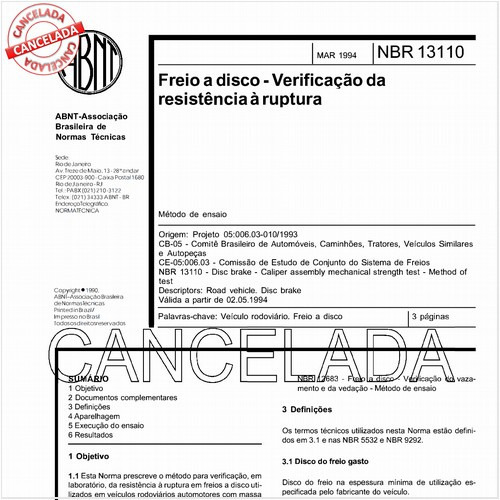 Freio a disco - Verificação da resistência à ruptura