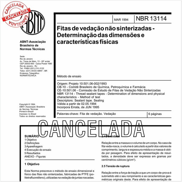 Fitas de vedação não sinterizadas - Determinação das dimensões e características físicas
