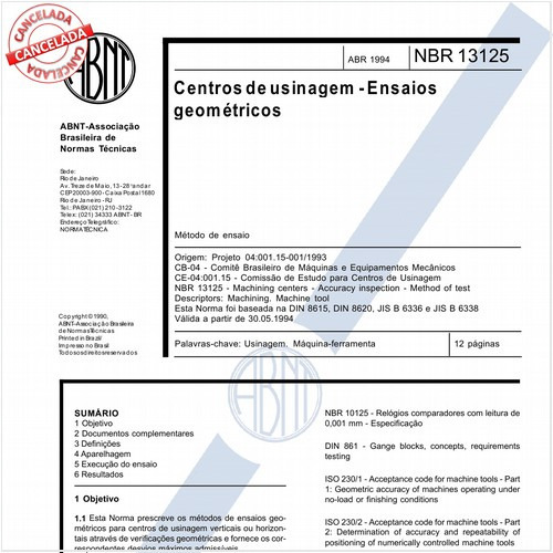 Centros de usinagem - Ensaios geométricos