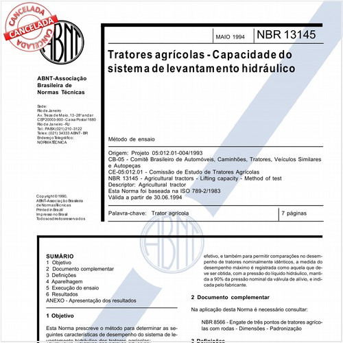 Tratores agrícolas - Capacidade do sistema de levantamento hidráulico