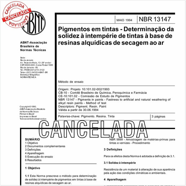 Pigmentos em tintas - Determinação da solidez à intempérie de tintas à base de resinas ao alquídicas de secagem ao ar