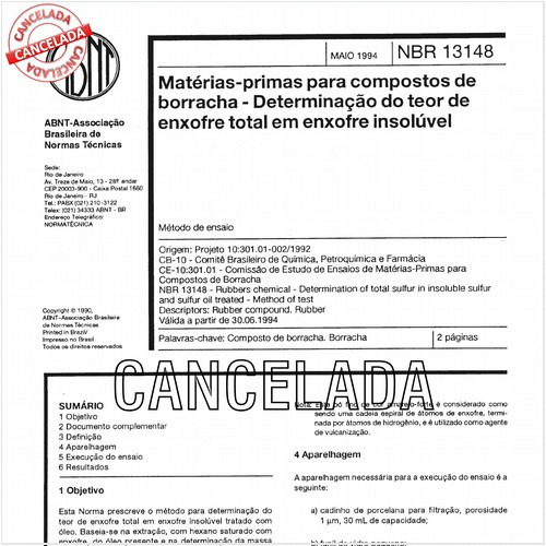 Matérias-primas para compostos de borracha - Determinação do teor de enxofre total em enxofre insolúvel