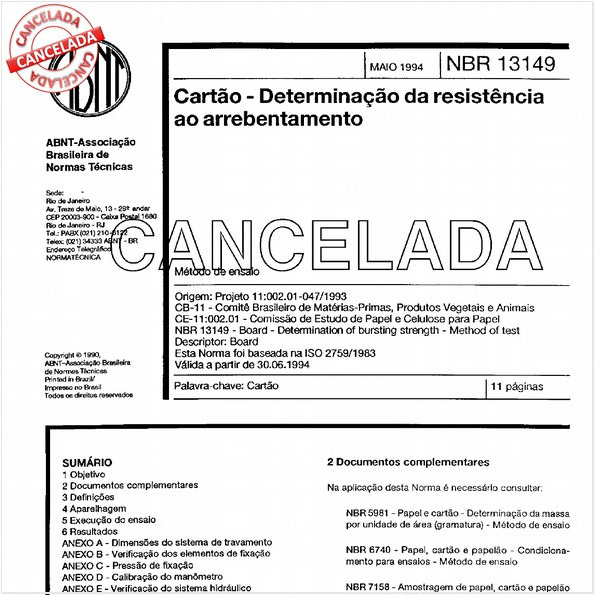 Cartão - Determinação da resitência ao arrebentamento