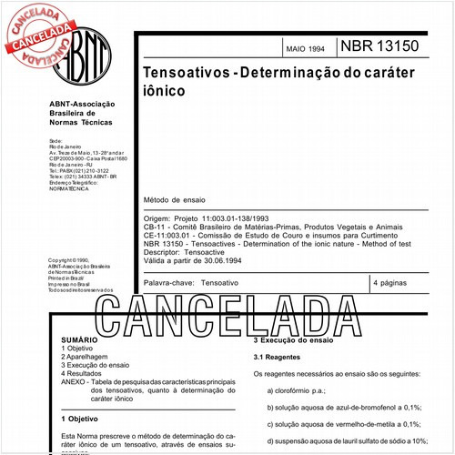 Tensoativos - Determinação do caráter iônico