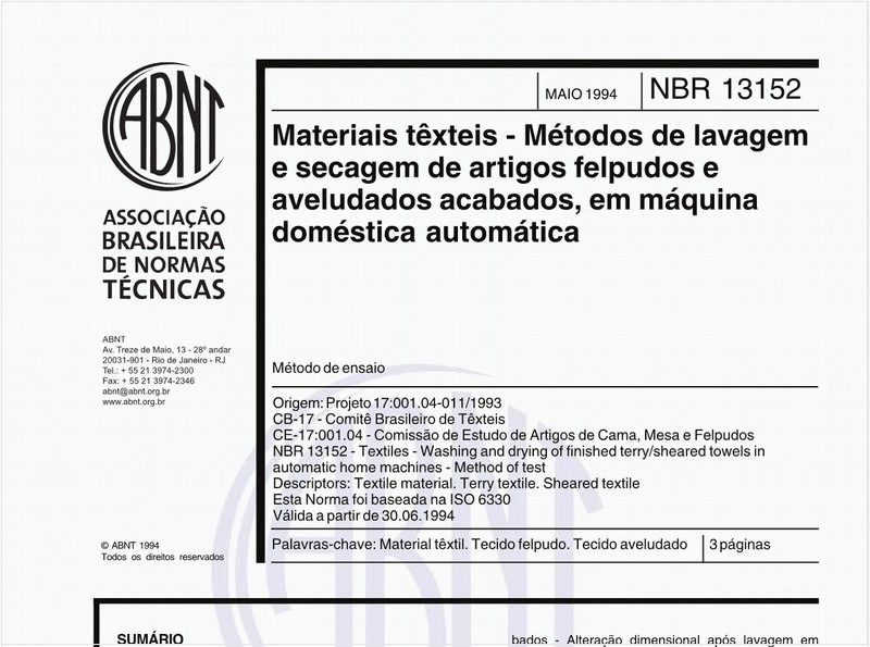 Materiais têxteis - Métodos de lavagem e secagem de artigos felpudos e aveludados acabados, em máquina doméstica automática - Método de ensaio