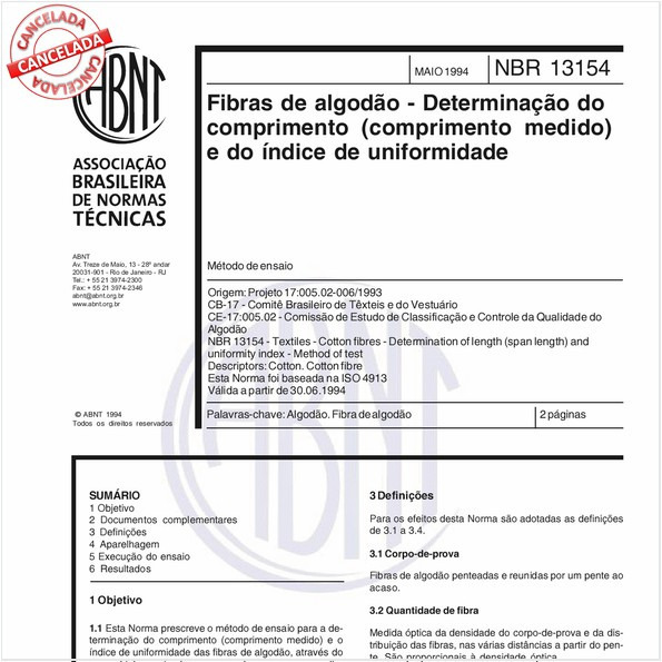 Fibras de algodão - Determinação do comprimento (comprimento medido) e do índice de uniformidade