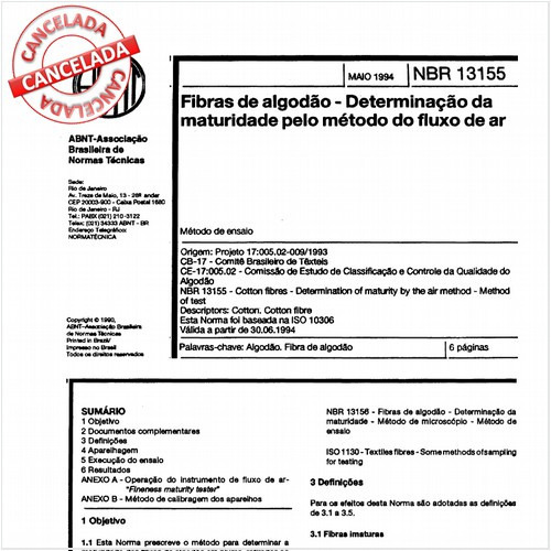 Fibras de algodão - Determinação da maturidade pelo método do fluxo de ar