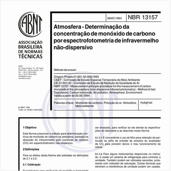 Atmosfera - Determinação da concentração de monóxido de carbono por espectrofotometria de infravermelho não-dispersivo - Método de ensaio