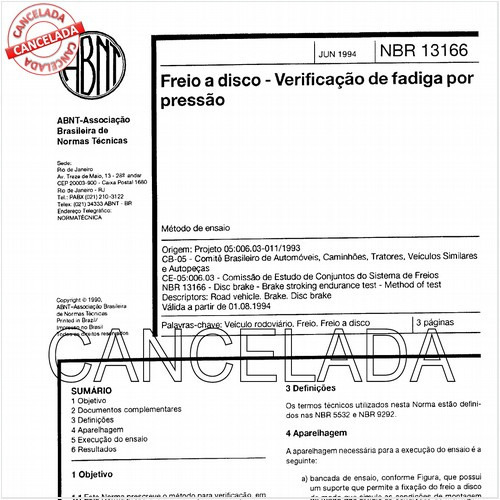 Freio a disco - Verificação de fadiga por pressão