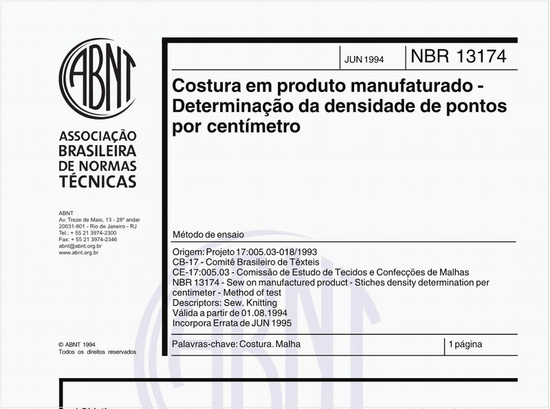 Costura em produto manufaturado - Determinação da densidade de pontos por centímetros - Método de ensaio